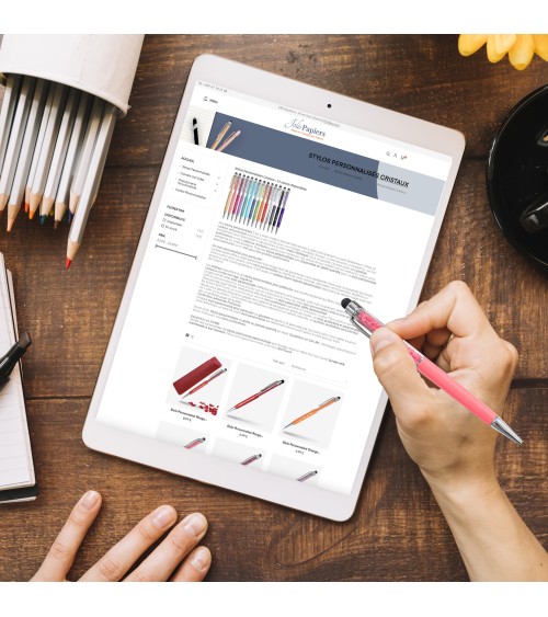 Lot de 10 stylos personnalisés avec Cristaux – Finition Chrome avec stylet