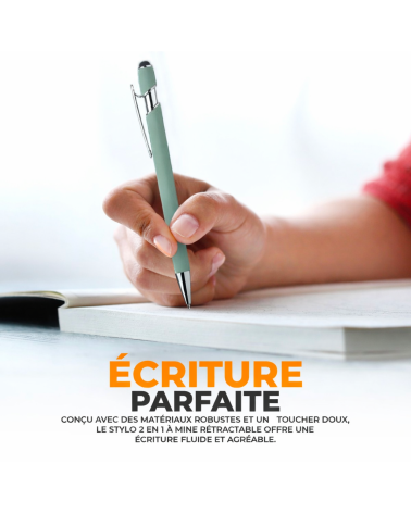 Stylo personnalisé Pastel Soft Touch 2 en 1 avec stylet – Gravure laser