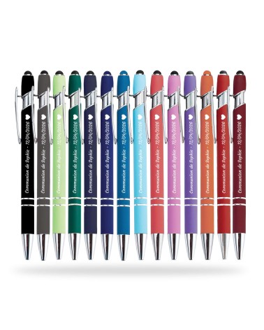 Lot Arc-en-ciel de 14 stylos personnalisés Soft Touch 2 en 1 – Stylet intégré & Gravure laser