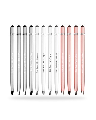 Lot Arc-en-ciel de 12 stylos personnalisés Design avec stylet – Gravure laser