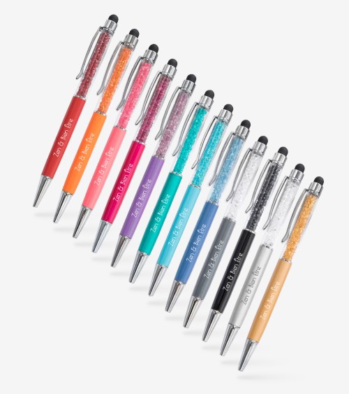 Lot Arc-en-ciel de 12 stylos personnalisés avec Cristaux - gravure laser
