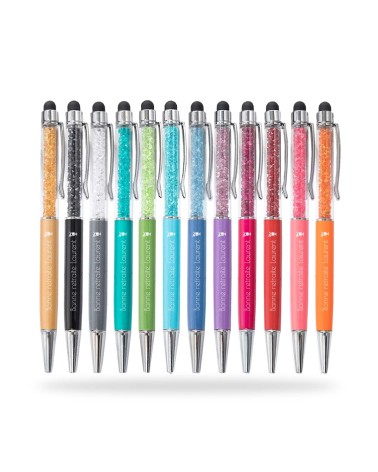 Lot Arc-en-ciel de 12 stylos personnalisés avec Cristaux - gravure laser