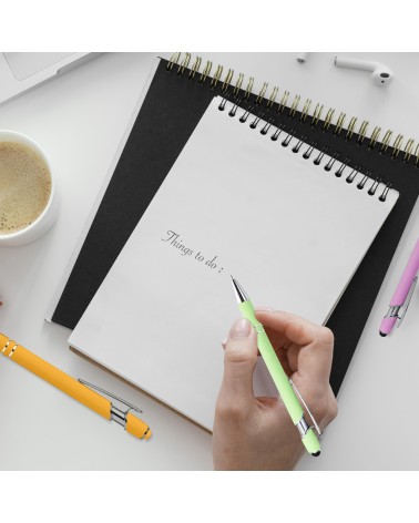 Lot Arc-en-ciel de 14 stylos personnalisés Soft Touch 2 en 1 – Spécial fêtes avec ravure laser