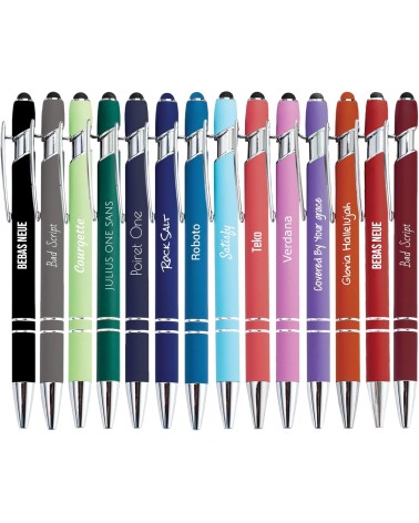 Lot Arc-en-ciel de 14 stylos personnalisés Soft Touch 2 en 1 – Spécial fêtes avec ravure laser