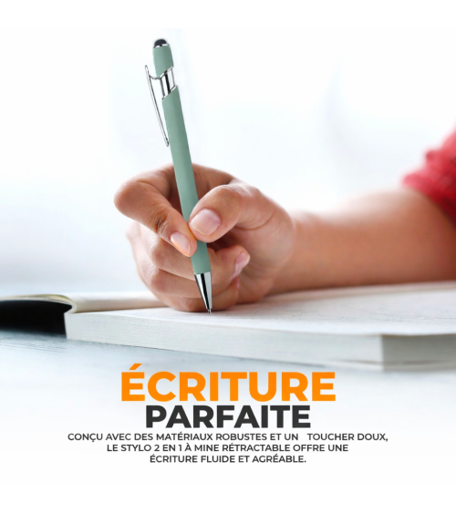 Lot Arc-en-ciel de 10 stylos personnalisés Pastels Soft Touch 2 en 1 - Stylet intégré & Gravure laser