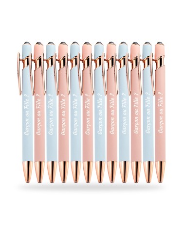 Stylos Personnalisés Pastel Rose Gold Soft Touch "Garçon ou Fille ?" lot de 12