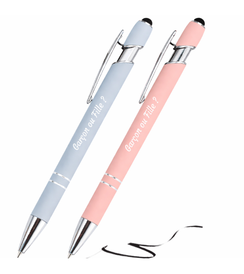 Stylos Personnalisés Pastel Soft Touch "Garçon ou Fille ?" lot de 12