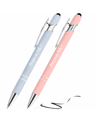 Stylos Personnalisés Pastel Soft Touch "Garçon ou Fille ?" lot de 12