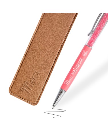 Stylo Personnalisé "Merci maîtresse" Corail Cristaux dans son étui