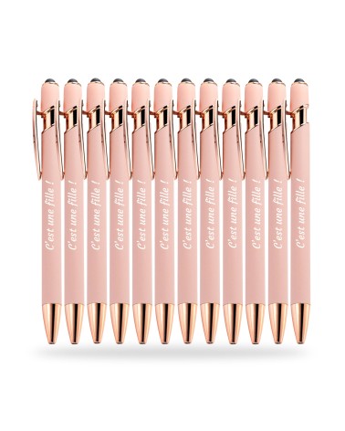 Stylos Personnalisés Pastel Rose Gold Soft Touch "C'est une fille !" lot de 12