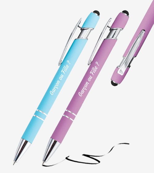 Stylos Personnalisés Soft Touch "Garçon ou Fille ?"