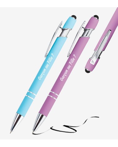 Stylos Personnalisés Soft Touch "Garçon ou Fille ?"