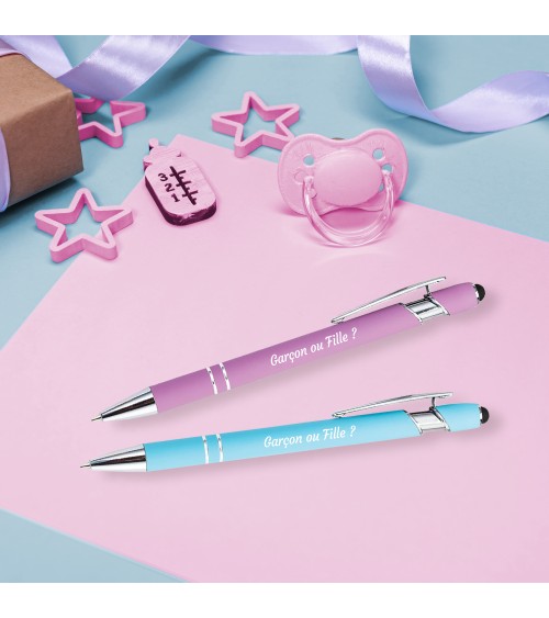 Stylos Personnalisés Soft Touch "Garçon ou Fille ?"
