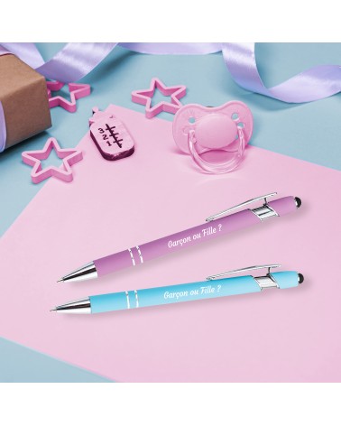Stylos Personnalisés Soft Touch "Garçon ou Fille ?"