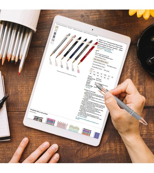 Lot Arc-en-ciel de 14 stylos personnalisés Soft Touch 2 en 1 Finition Rose Gold – Stylet intégré & Gravure laser