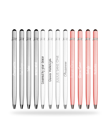 Lot Arc-en-ciel de 12 stylos personnalisés Design avec stylet – Gravure laser