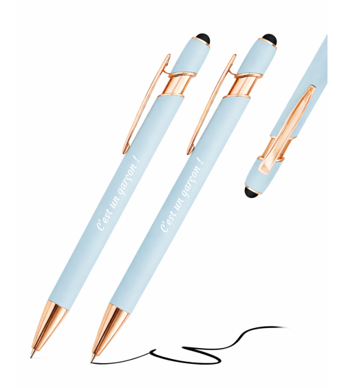 Stylos Personnalisés Pastel Rose Gold Soft Touch "C'est un garçon !" lot de 12