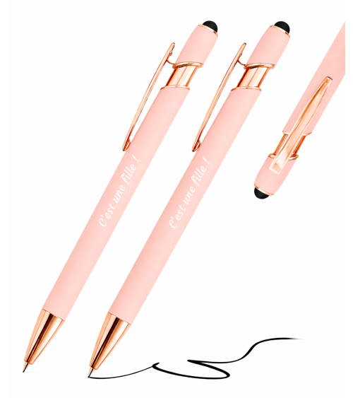 Stylos Personnalisés Pastel Rose Gold Soft Touch "C'est une fille !" lot de 12