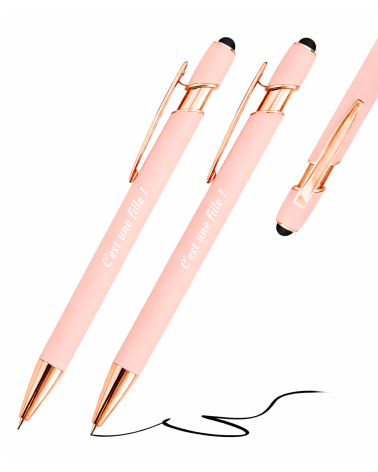 Stylos Personnalisés Pastel Rose Gold Soft Touch "C'est une fille !" lot de 12