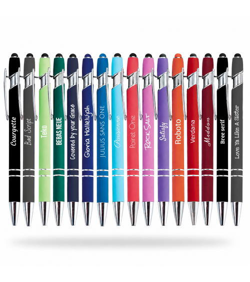 Lot de 2 stylos personnalisés Soft Touch 2 en 1 avec stylet – Gravure laser