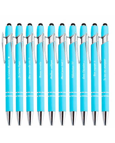 Lot de 10 stylos personnalisés Soft Touch 2 en 1 avec stylet – Gravure laser