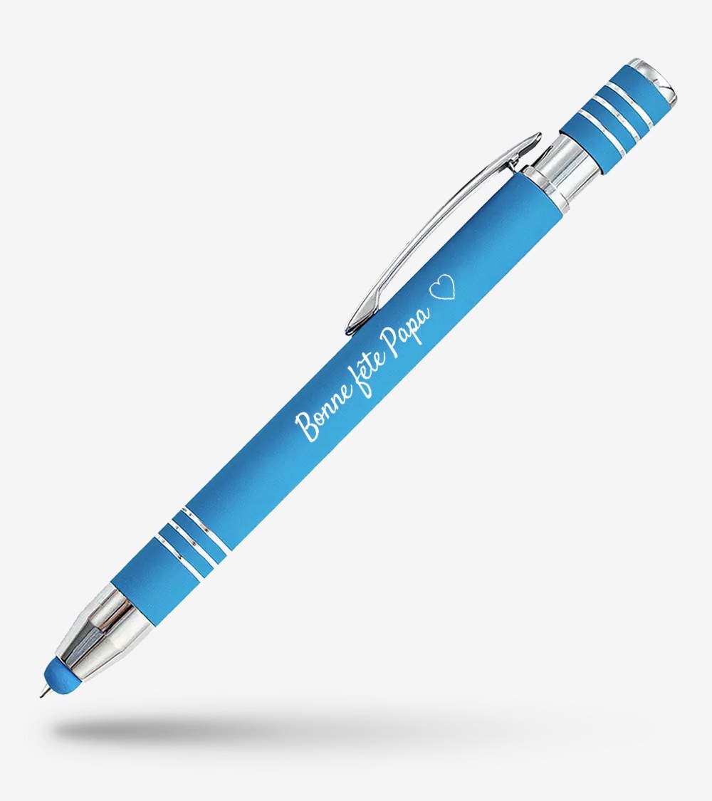 Stylo Personnalisé Bleu Trois Anneaux avec stylet