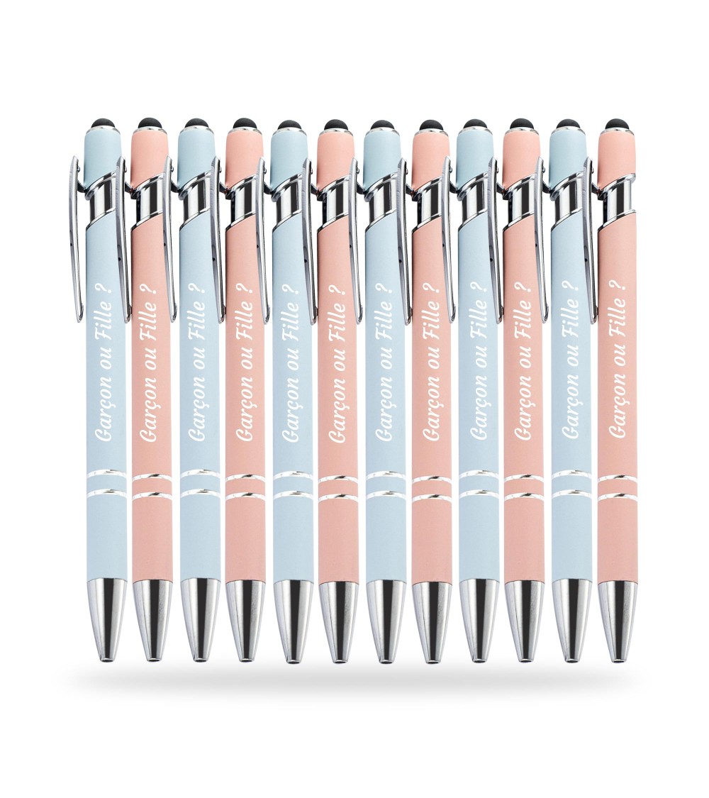Stylos Personnalisés Pastel Soft Touch "Garçon ou Fille ?" lot de 12