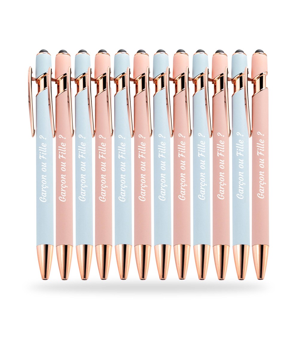 Stylos Personnalisés Pastel Rose Gold Soft Touch "Garçon ou Fille ?" lot de 12