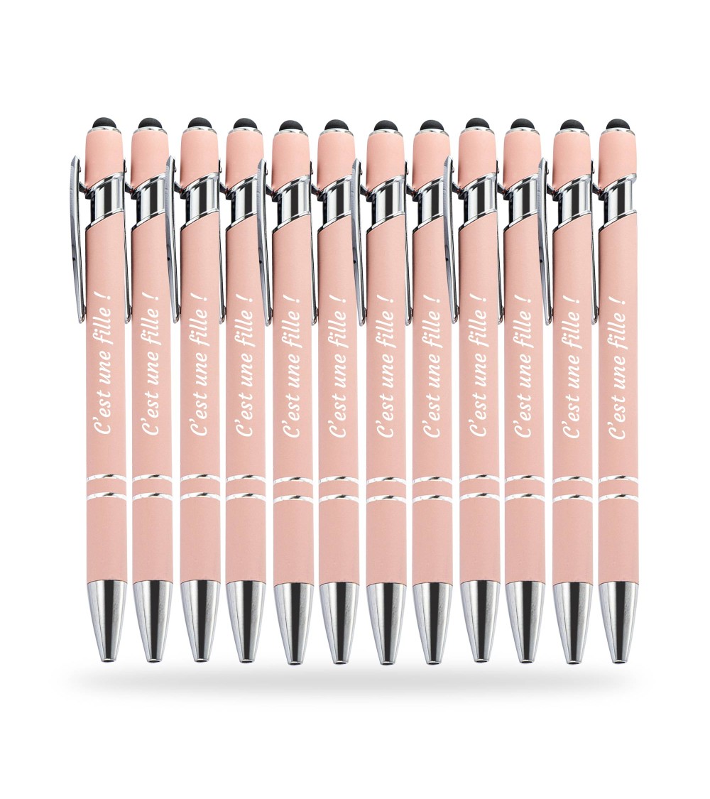 Stylos Personnalisés Pastel Soft Touch "C'est une fille !" lot de 12