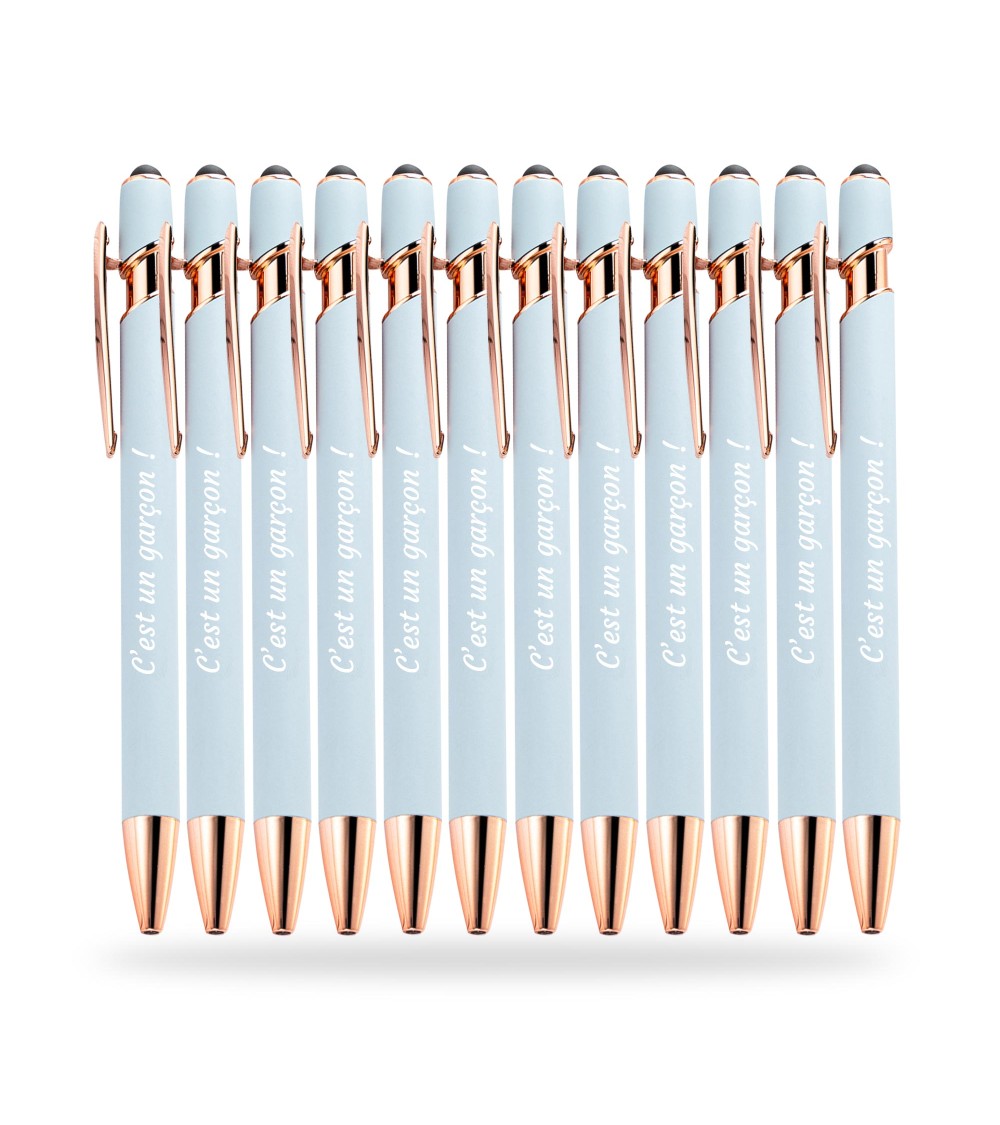 Stylos Personnalisés Pastel Rose Gold Soft Touch "C'est un garçon !" lot de 12
