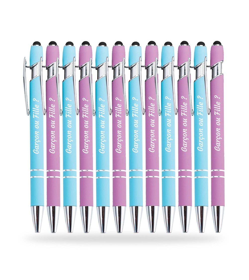 Stylos Personnalisés Soft Touch "Garçon ou Fille ?" lot de 12